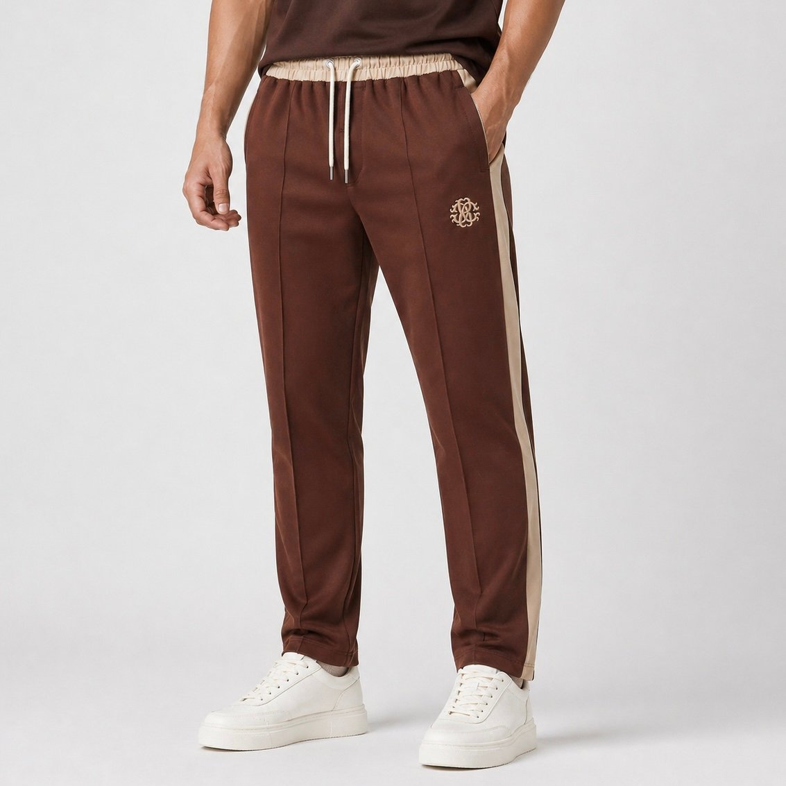 STR02-Brown-2 Elite Zipper Contrast Trouser | STR02-Brown - Image 1